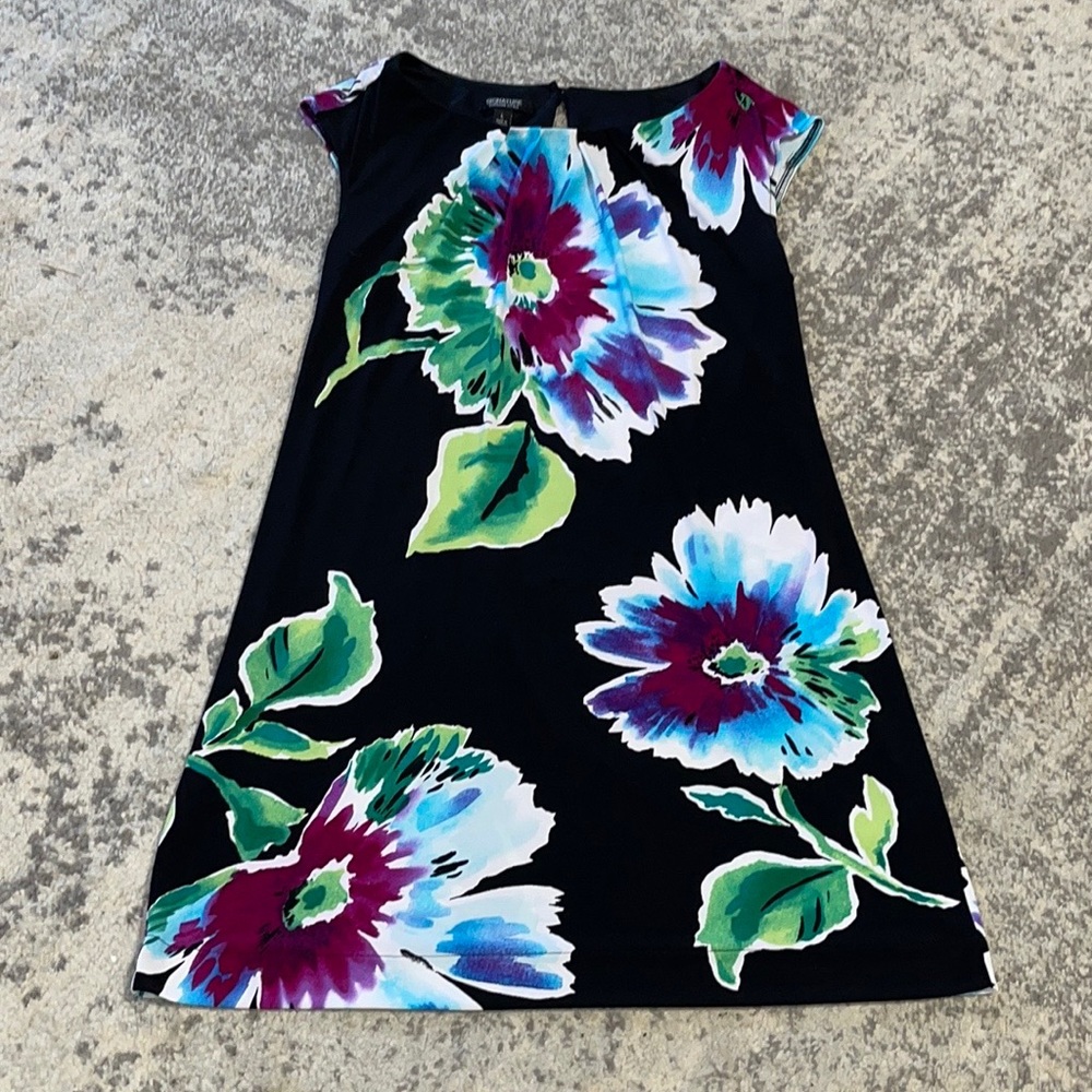 Signature London Style Black Floral sleeveless Dress Size: L